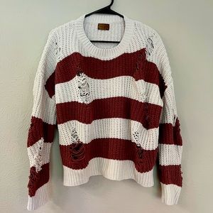 POL Chenille Chunky Distressed Stripe Sweater Size Medium